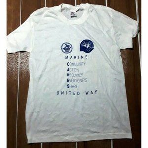 Marine Cares United Way Vintage 80s T Shirt Medium White
